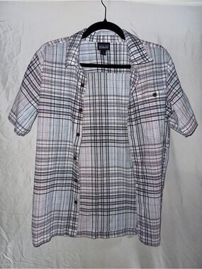 Patagonia Organic Cotton Plaid Short-Sleeve Button-Up - White, Blue & Black